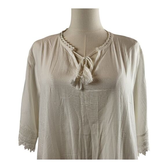 New CUPSHE Small White Swimsuit Tie Cover-up V-Neck Short Sleeve Lace Scalloped - Picture 6 of 14